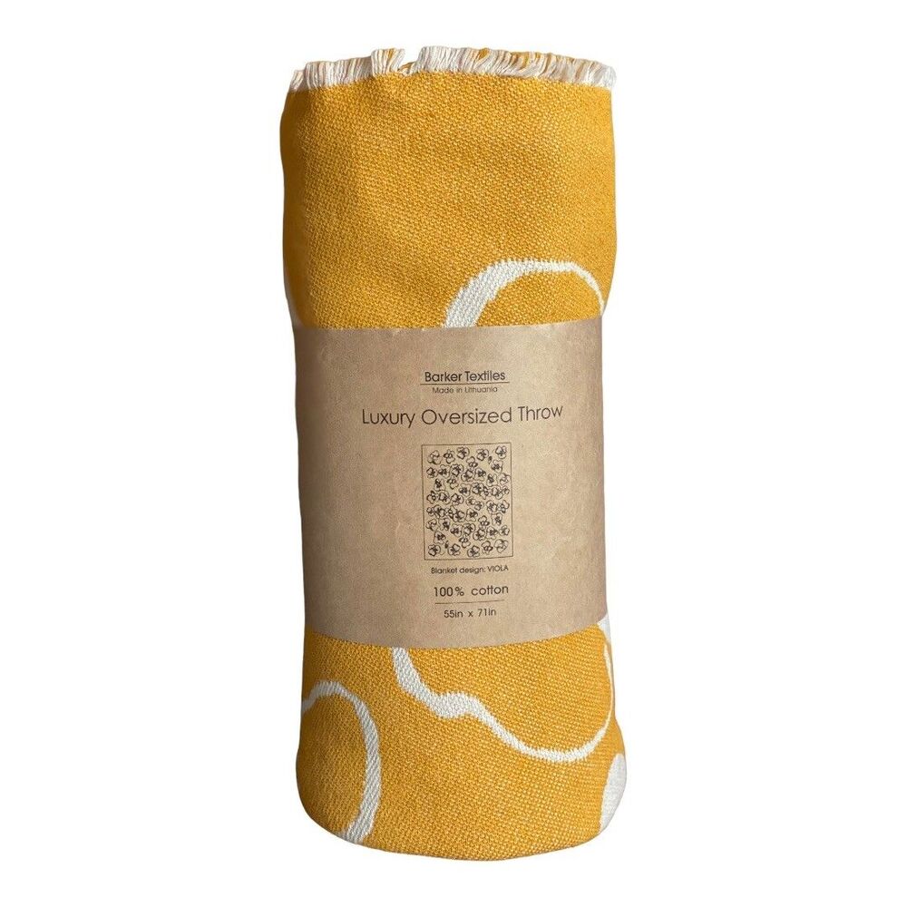 NEW Barker Textiles Yellow Luxury Oversized Throw Floral Print 55” x 71”